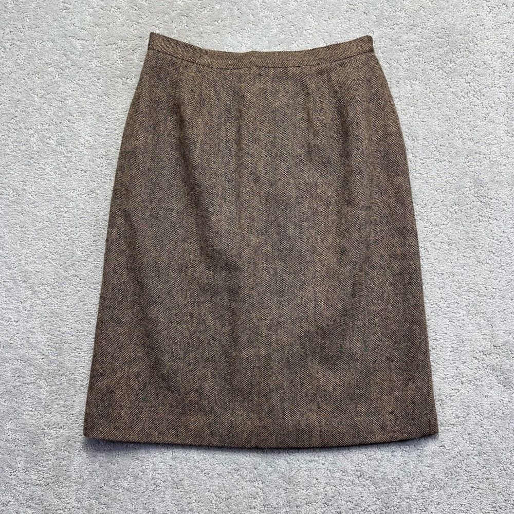 Le Suit Petite Tweed Pencil Skirt Womens Size 8P Brown Wool Blend Professional